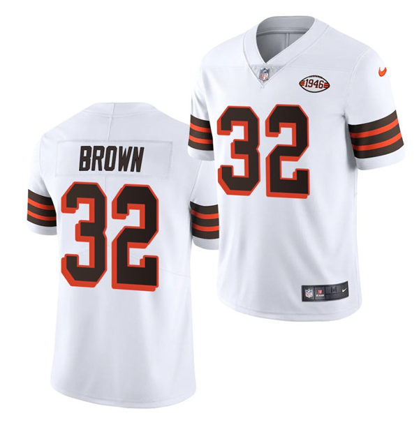 Men's Cleveland Browns #32 Jim Brown White 1946 Collection Vapor Stitched Football Jersey